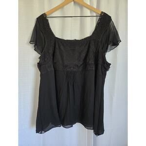 Alfani Womens 22W Silk Babydoll Lace Top Dark Fairy Whimsigoth Goth Vamp Black